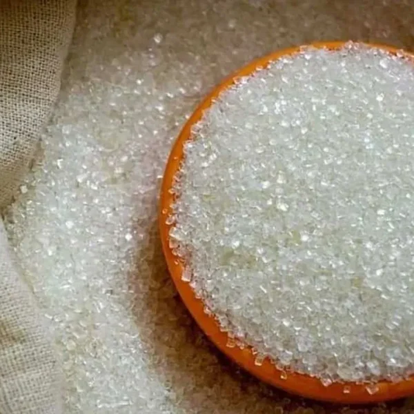 Open sack of crystal white Sugar (Cheeni) at Jalaram Food Products warehouse in Ahmedabad.
